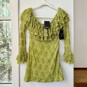 NWT Retrofete Castella Long-Sleeve Sequin Cocktail Mini Dress Green XS